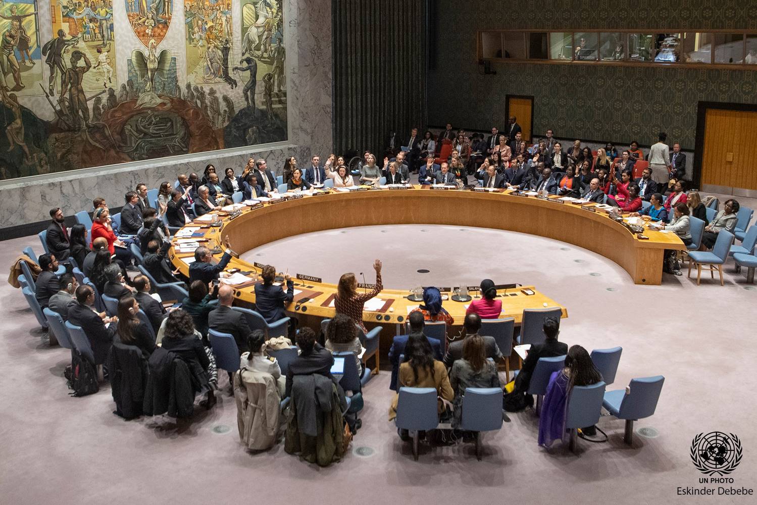 The Security Council unanimously adopts Resolution 2493 at the United Nations headquarters in New York, Oct. 29, 2019. Eskinder Debebe/ UN Photo